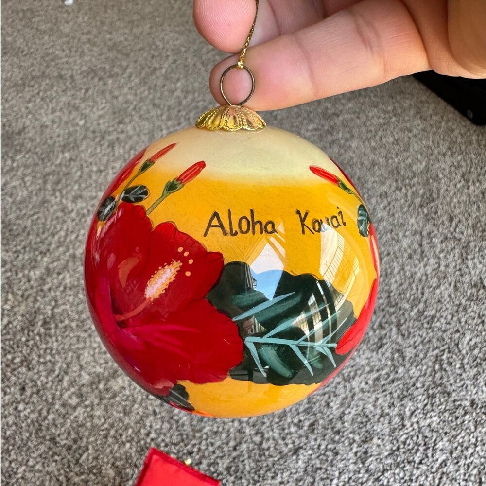 Aloha Kauai Hand-Painted Glass Ornament – Tropical Hibiscus Design w/ Gift Box